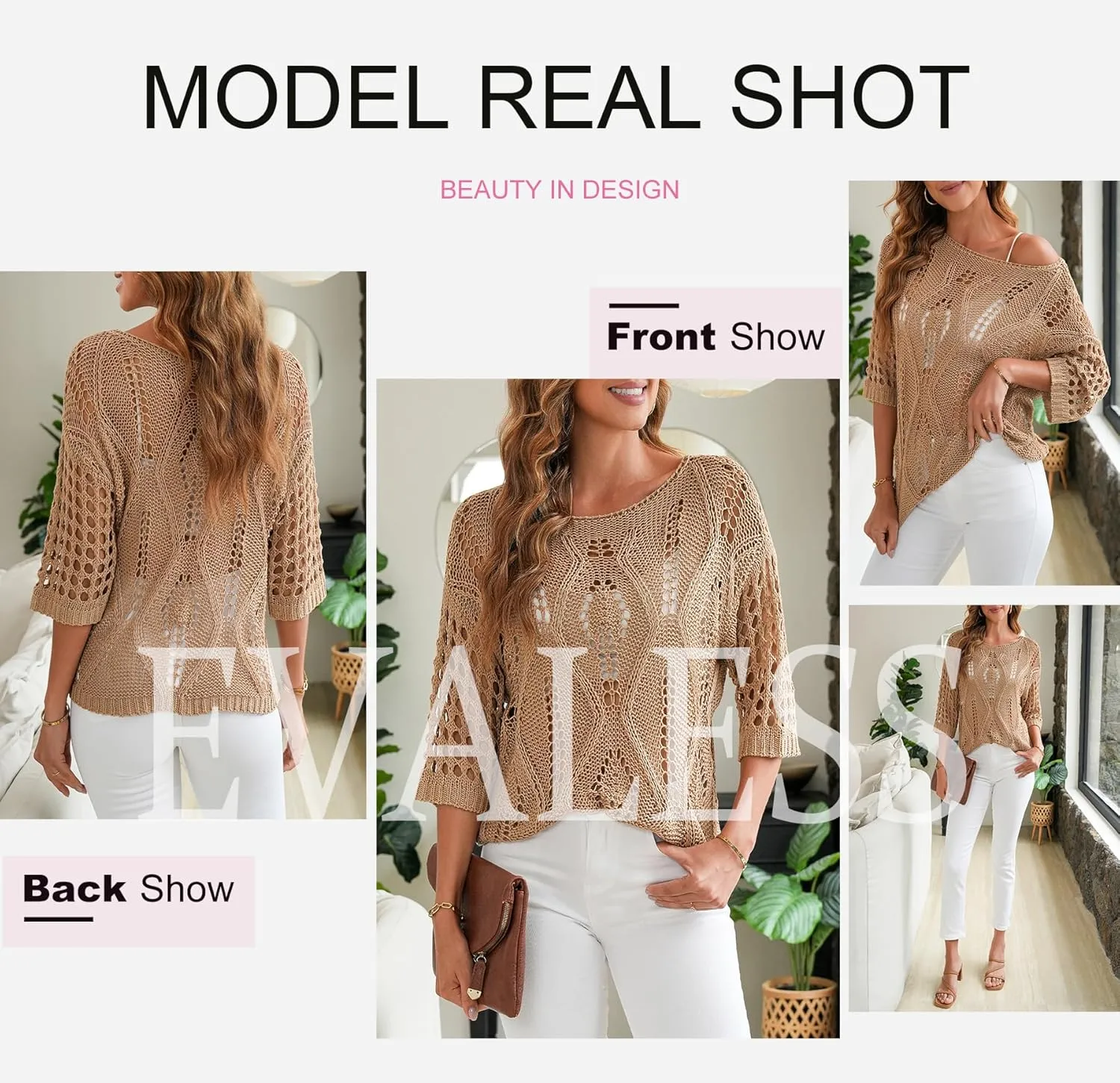 EVALESS Womens Crochet Hollow Out Knit Tops Half Sleeve Spring Summer Sweaters Beach Cover Ups for Women Trendy 2025
