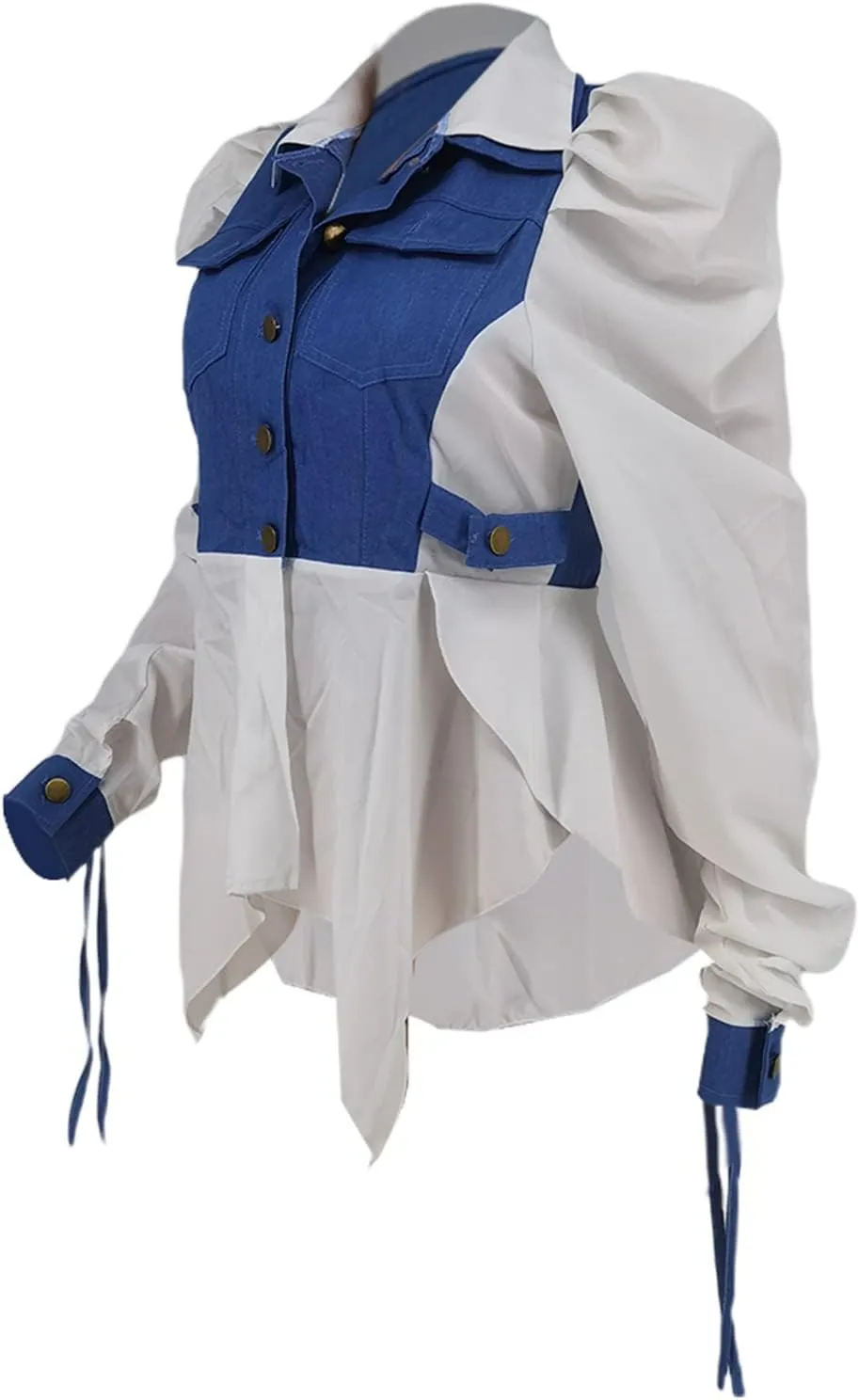 Famnbro Womens 2024 Puff Sleeve Ruffle Peplum Top Button Up Patchwork Jean Jacket Shirt Blouses Tops