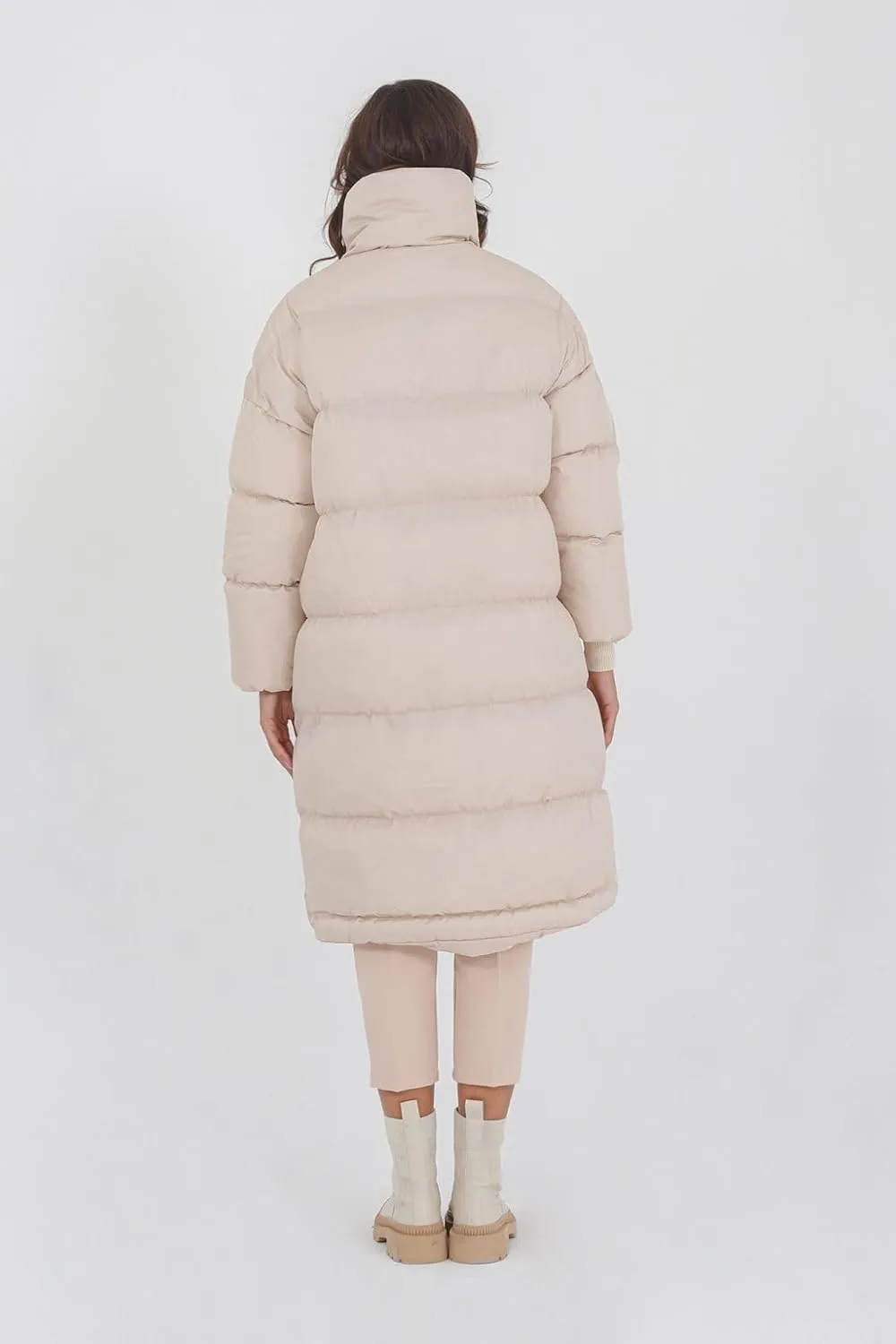 Fazortev Women's Long Puffer Jacket Stand Collar Zip Baggy Down Coats with Side Pockets Outwear