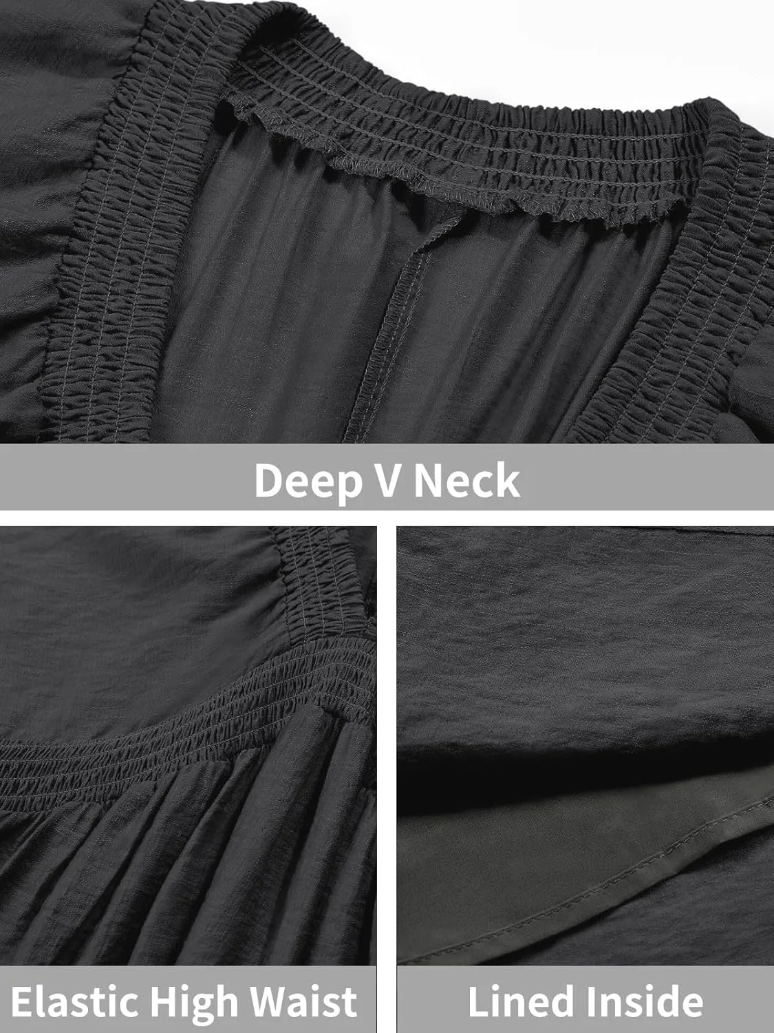 Fisoew Women's Long Sleeve Mini Dresses Deep V Neck Loose Swing Beach A Line Dress with Pockets