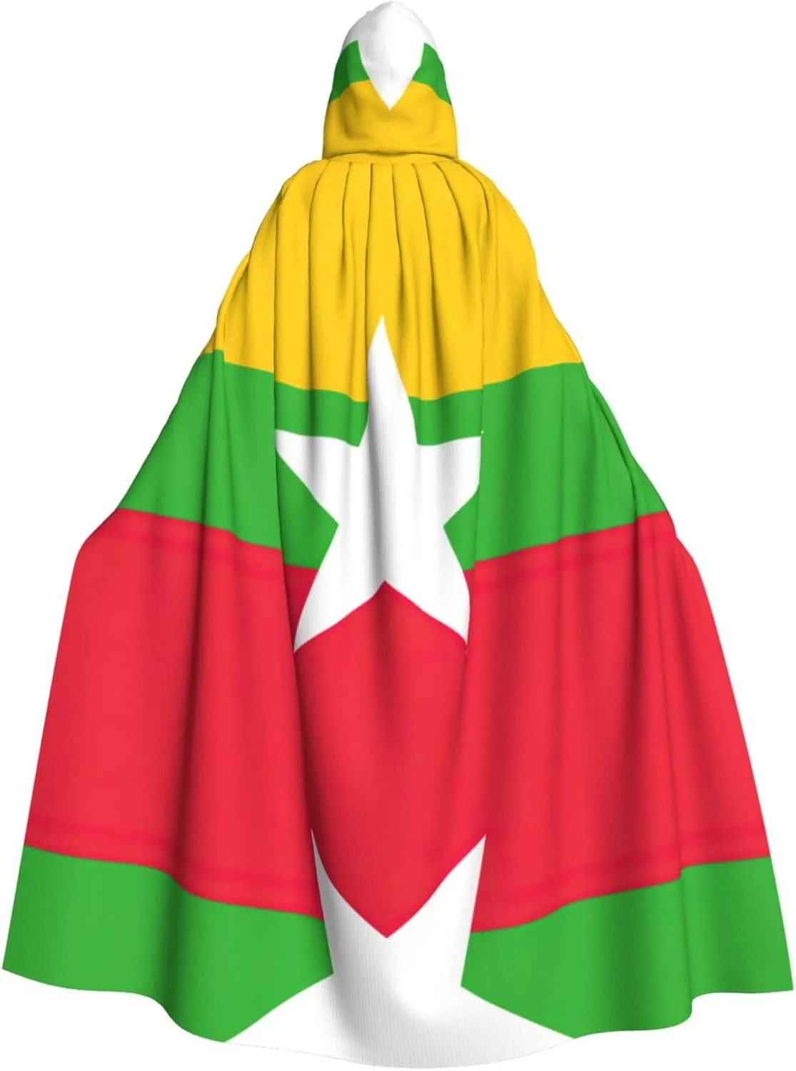 Flag Of Myanmar Print Long Cape Unisex Cloak With Hood Halloween Costume Cloak Adult Vampire Witch Cape