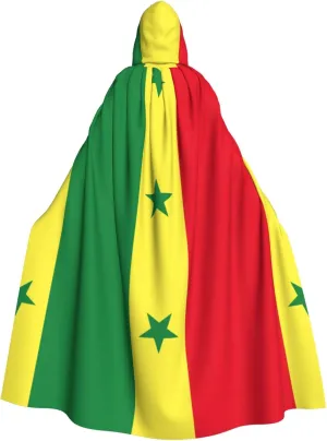 Flag Of Senegal Print Long Cape Unisex Cloak With Hood Halloween Costume Cloak Adult Vampire Witch Cape
