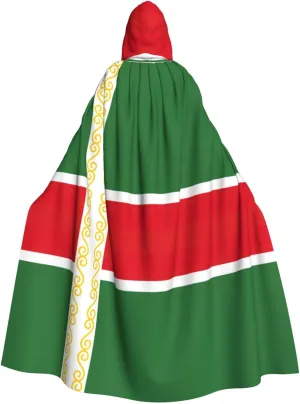 Flag Of The Chechen Republic Print Long Cape Unisex Cloak With Hood Halloween Costume Cloak Adult Vampire Witch Cape