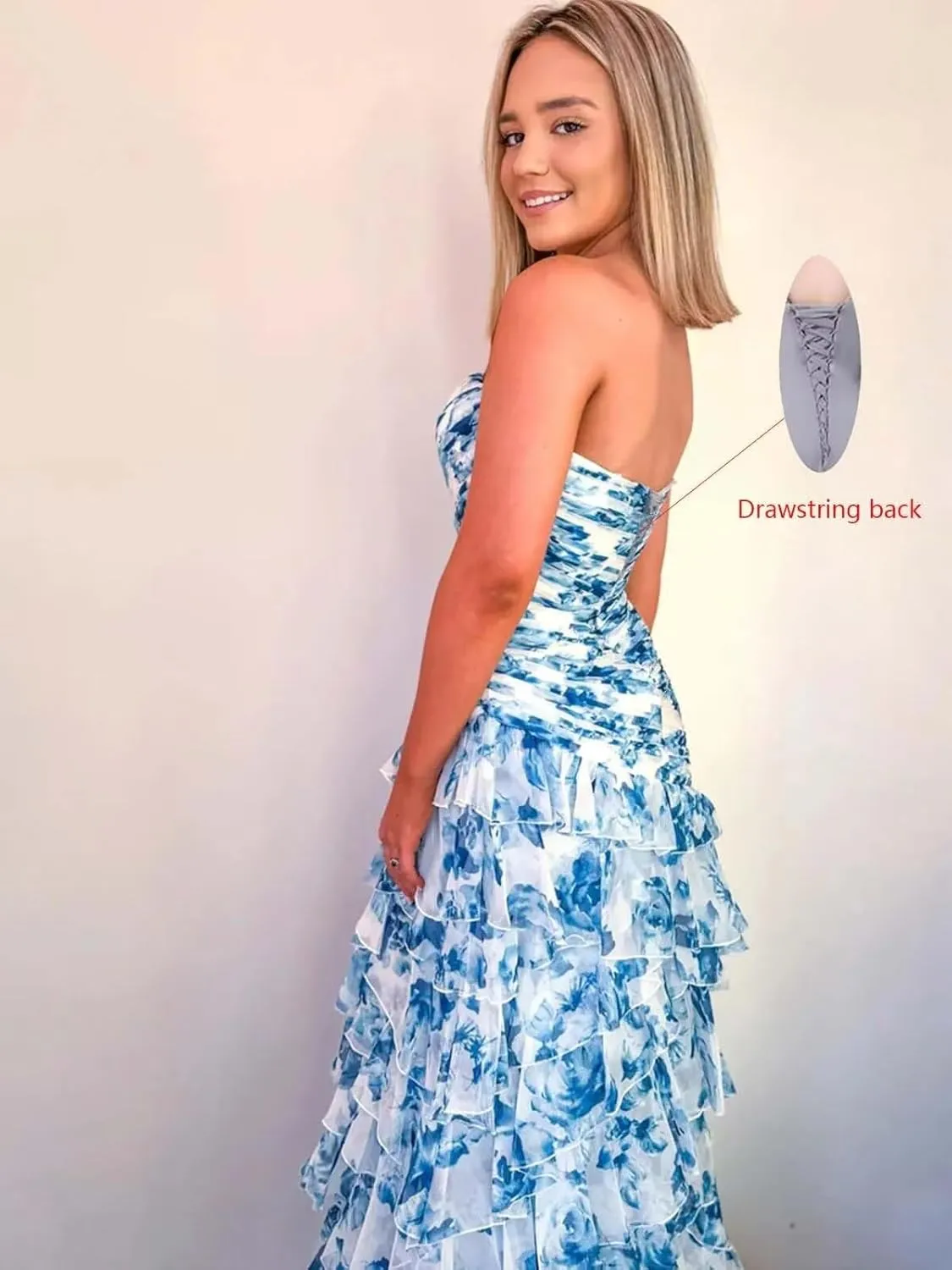 Floral Prom Dresses for Women 2025 Tiered Ball Gown A Line Long Strapless Formal Evening Party Dress with Slit