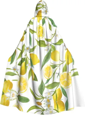 Fresh Tropical Lemons Print Long Cape Unisex Cloak With Hood Halloween Costume Cloak Adult Vampire Witch Cape