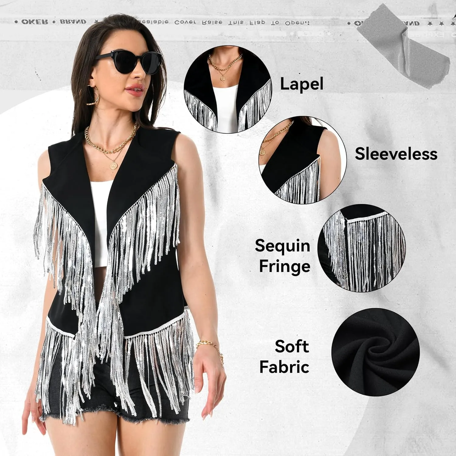 Fringe Vest - 60s 70s Outfits for Women Cowgirl Tassel Sleeveless Hippie Costume Western Faux Suede