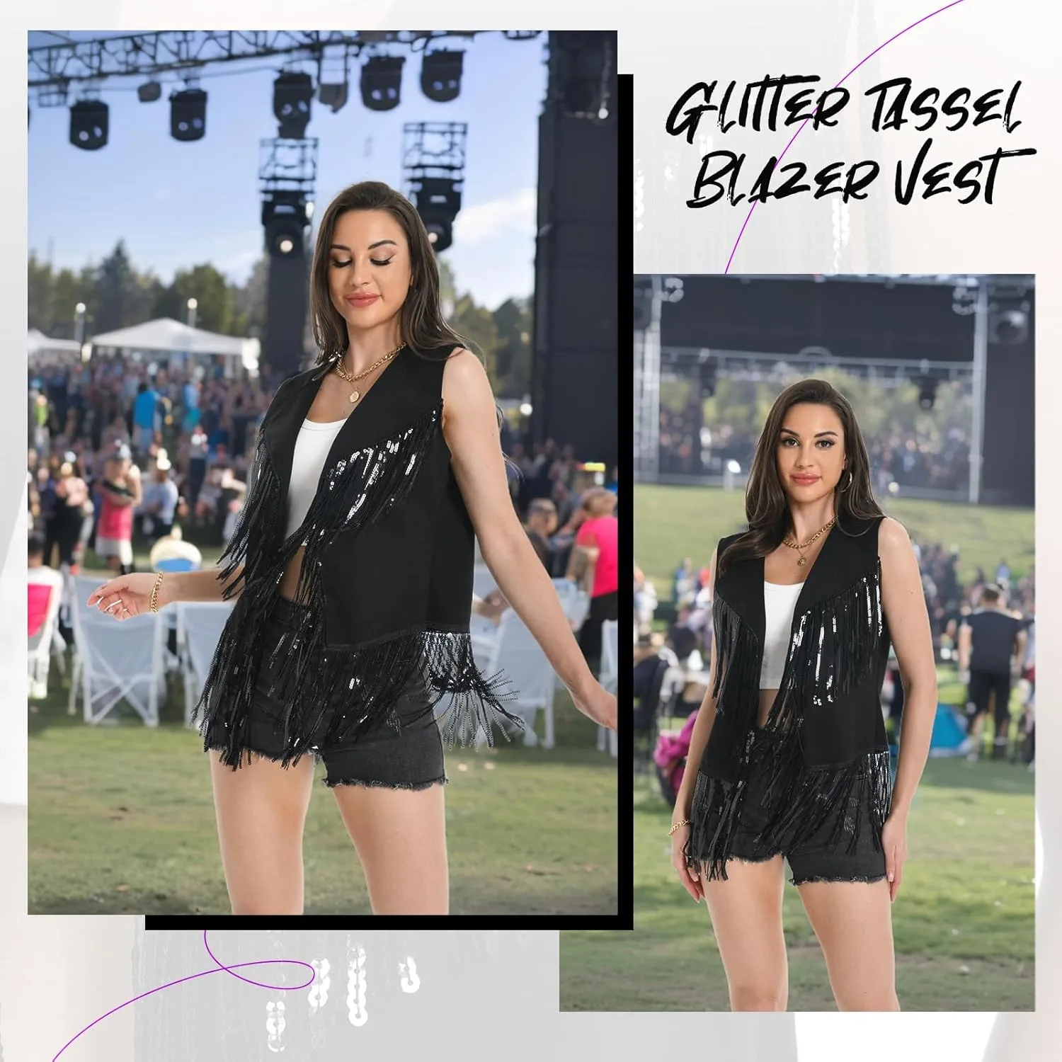 Fringe Vest - 60s 70s Outfits for Women Cowgirl Tassel Sleeveless Hippie Costume Western Faux Suede