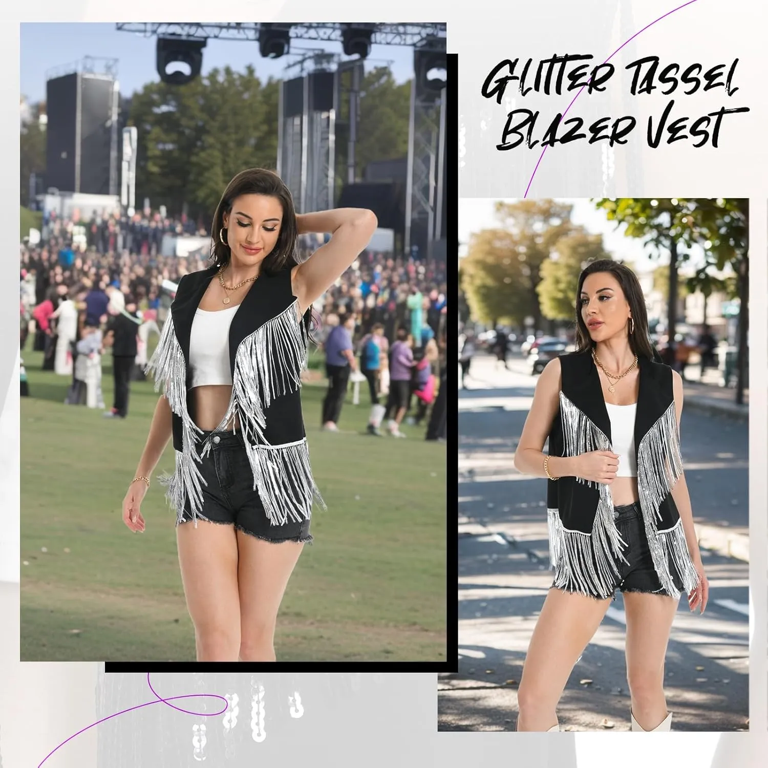 Fringe Vest - 60s 70s Outfits for Women Cowgirl Tassel Sleeveless Hippie Costume Western Faux Suede