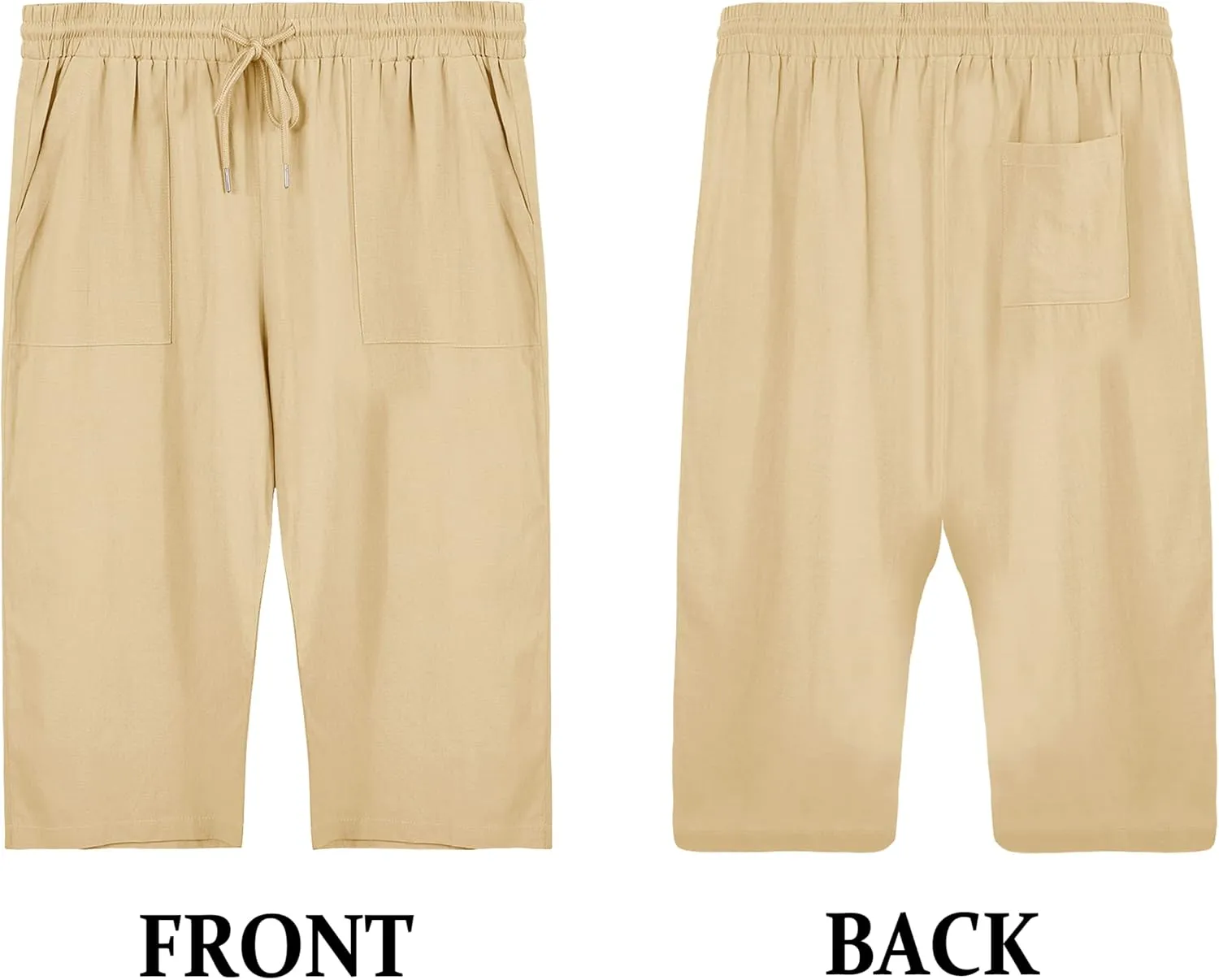 Gafeng Mens Cotton Linen Yoga Pants Elastic Drawstring Casual 3/4 Capri Shorts with Pockets