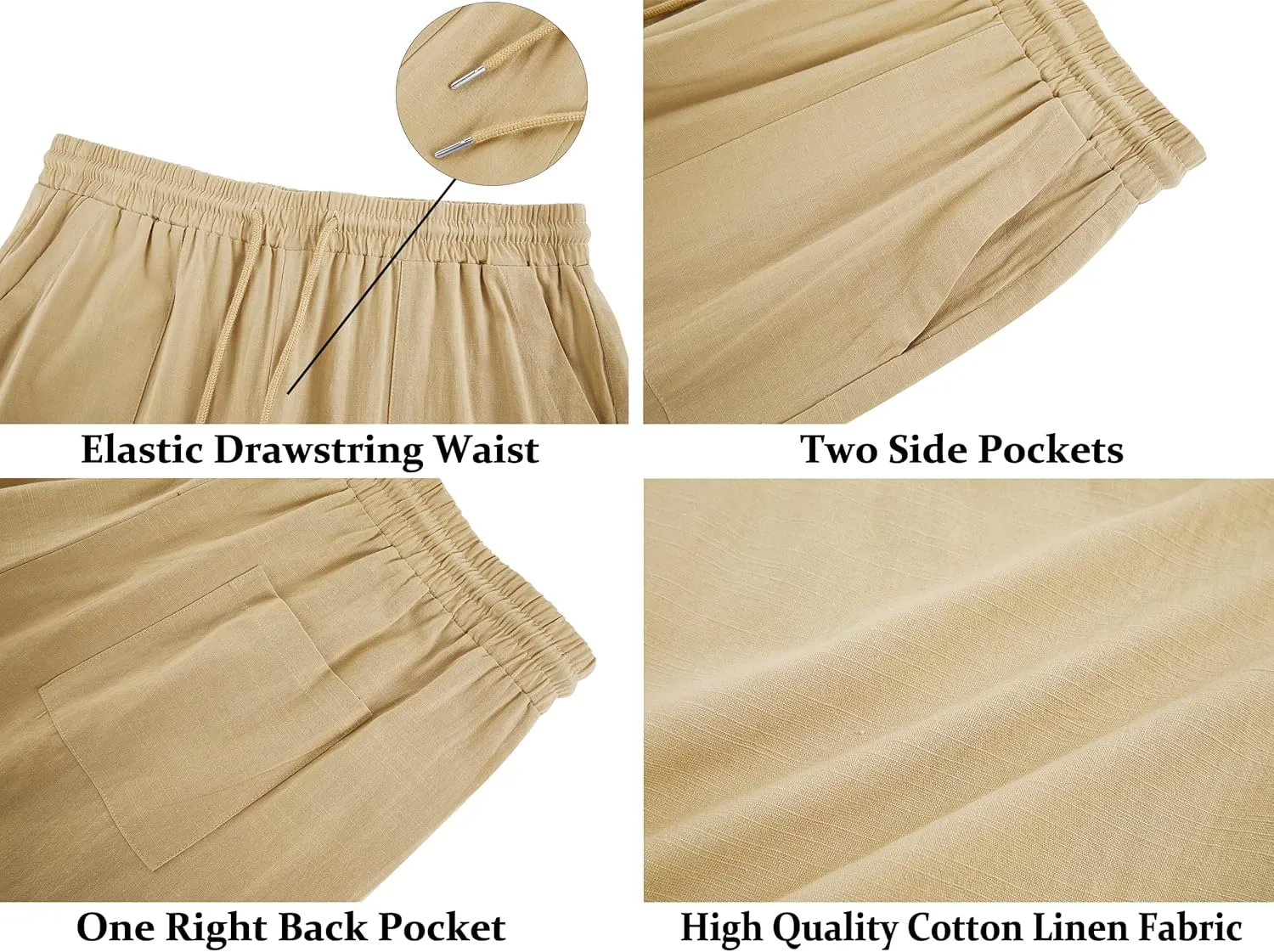 Gafeng Mens Cotton Linen Yoga Pants Elastic Drawstring Casual 3/4 Capri Shorts with Pockets
