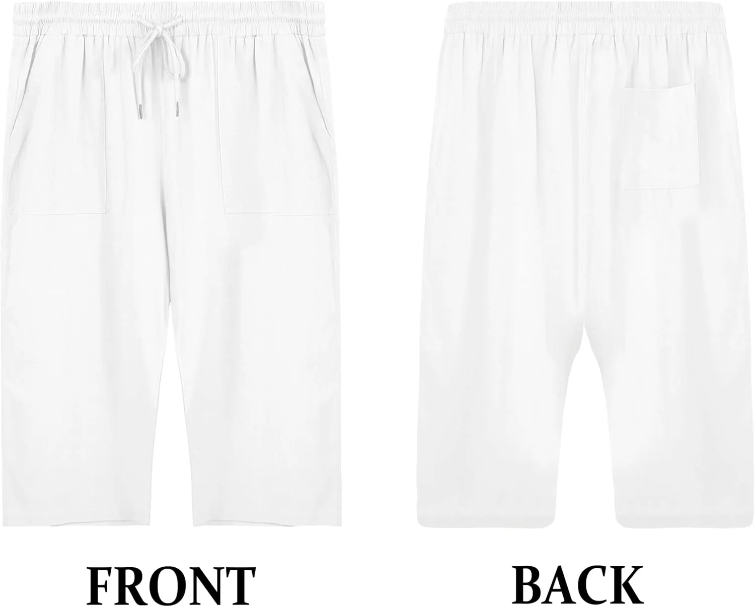 Gafeng Mens Cotton Linen Yoga Pants Elastic Drawstring Casual 3/4 Capri Shorts with Pockets
