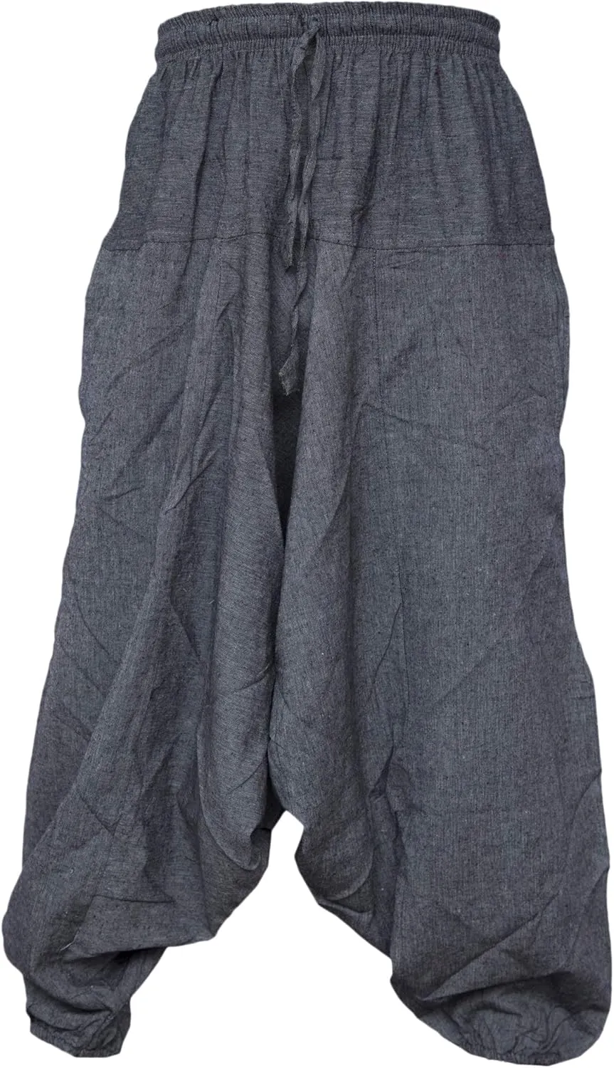 Gheri Men's Cotton Hemp Harem Aladdin Genie Wide Crotch Ninja Pants Trousers