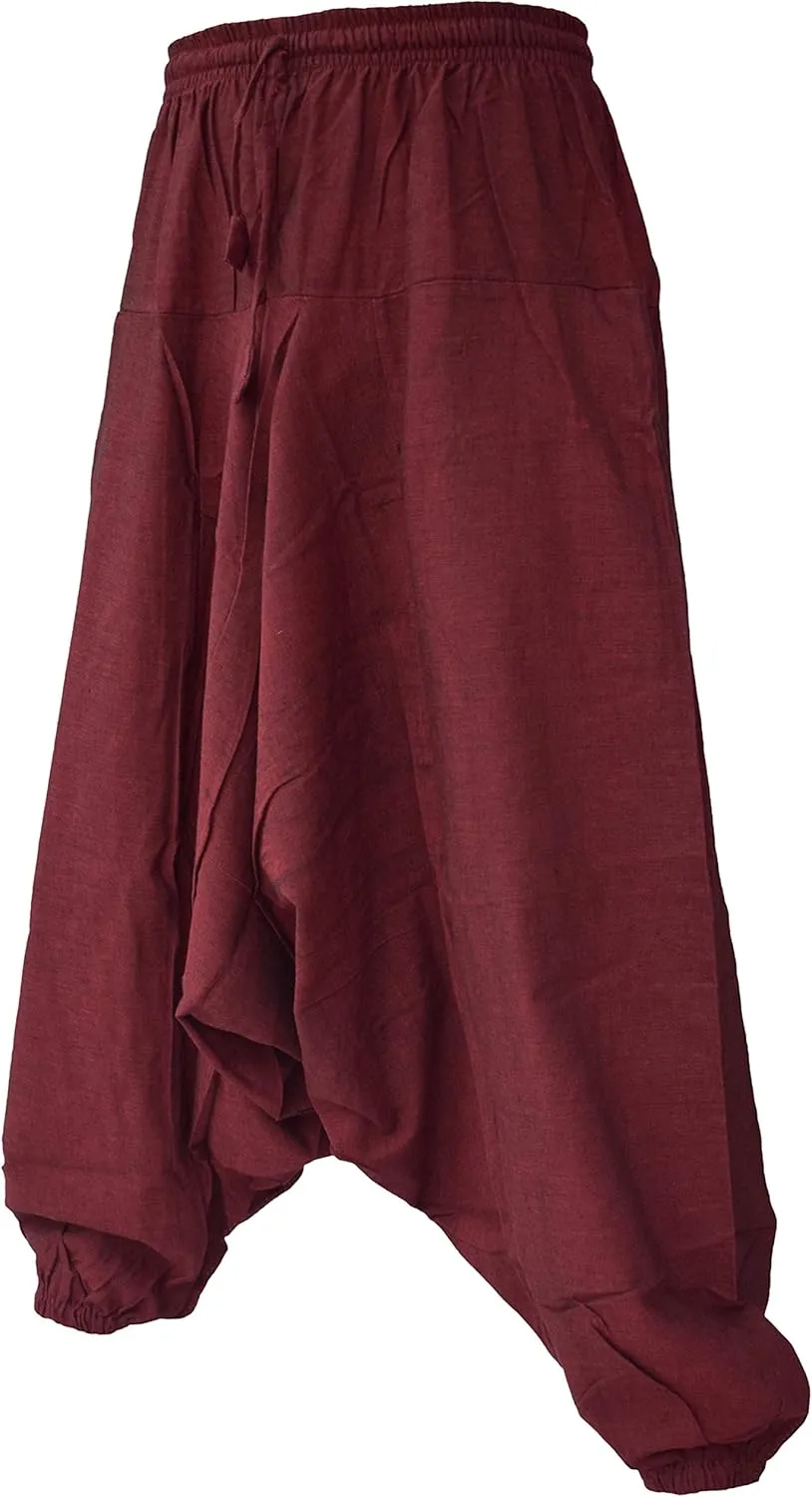 Gheri Men's Cotton Hemp Harem Aladdin Genie Wide Crotch Ninja Pants Trousers