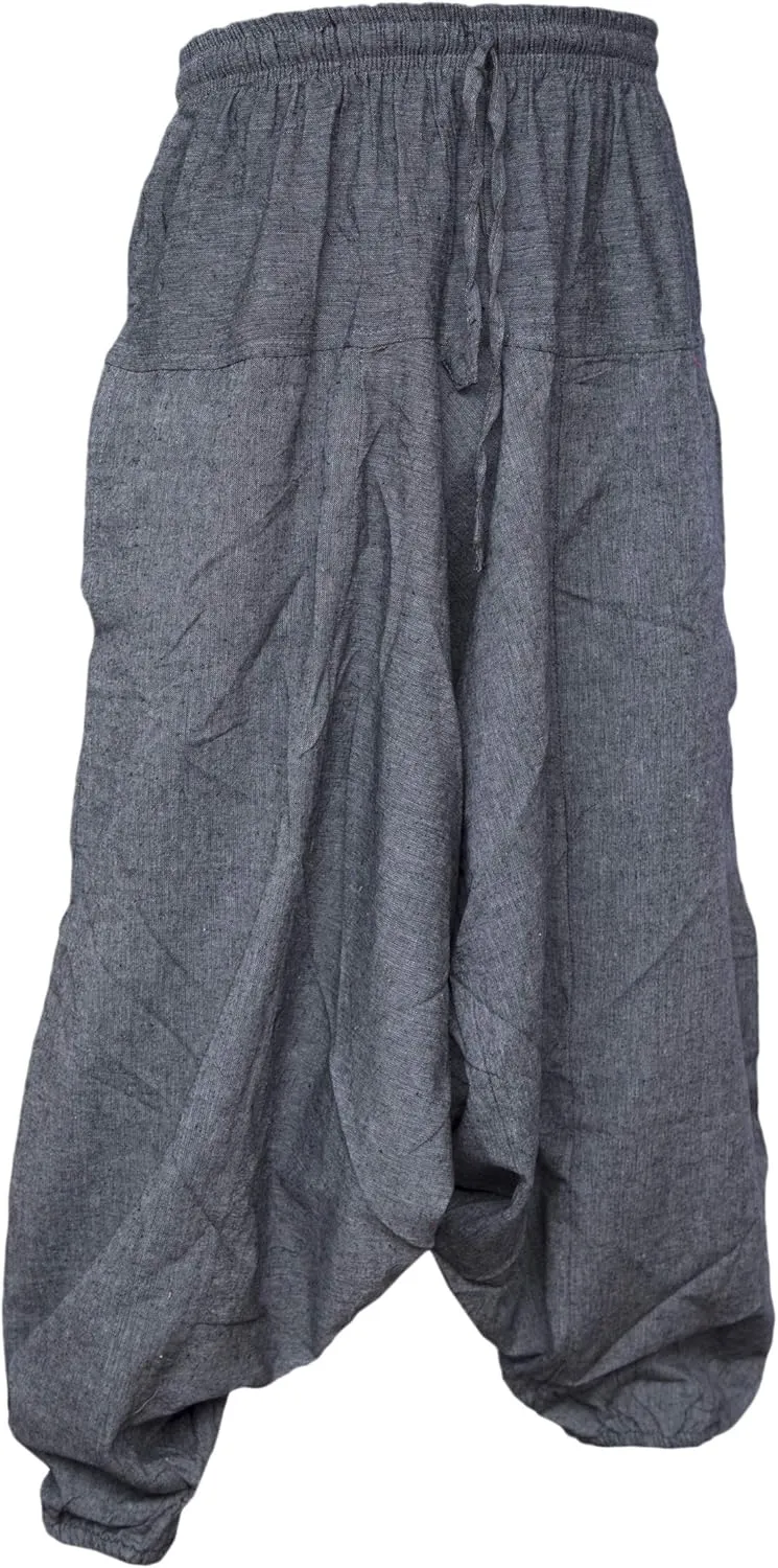 Gheri Men's Cotton Hemp Harem Aladdin Genie Wide Crotch Ninja Pants Trousers