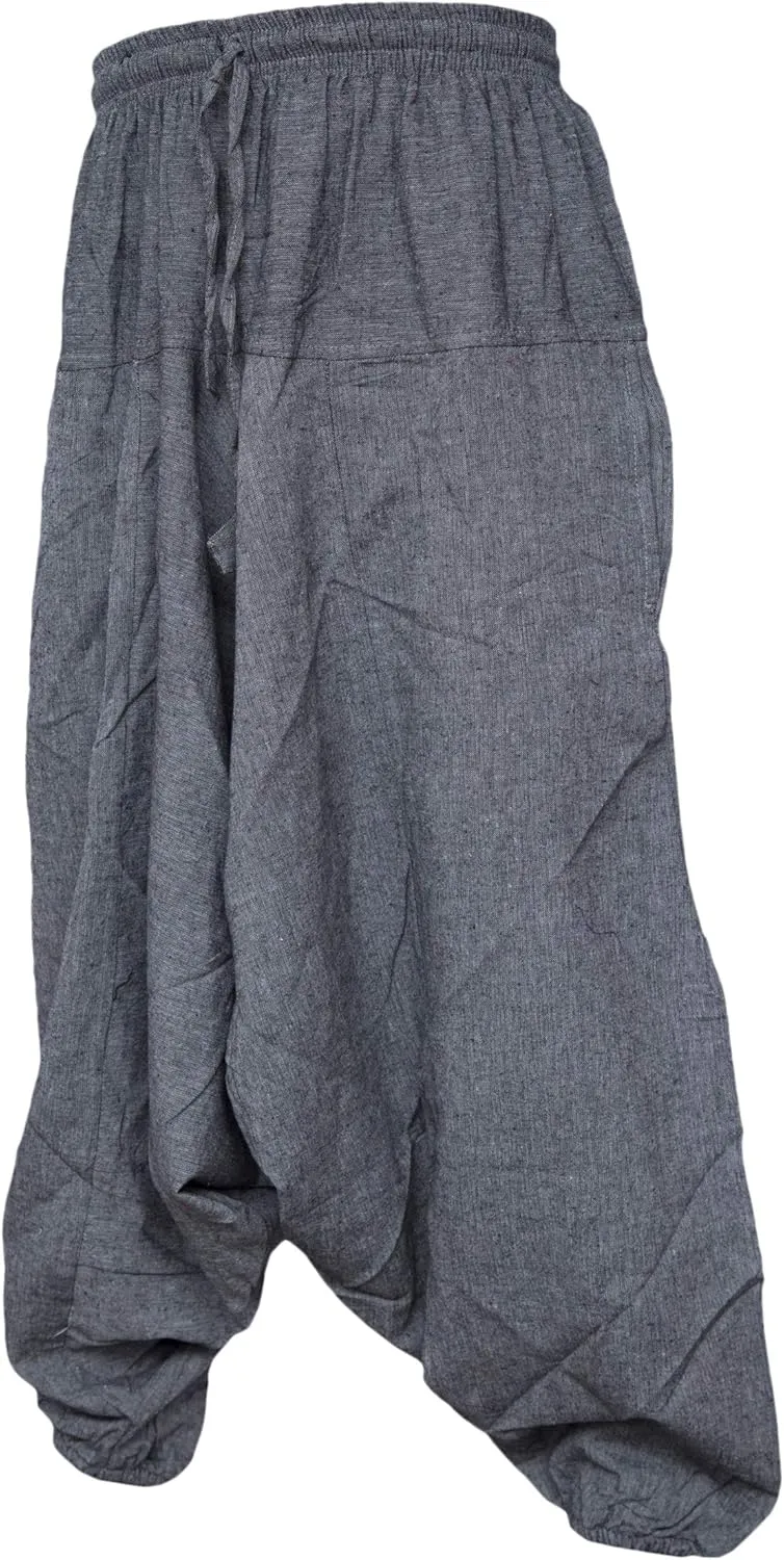 Gheri Men's Cotton Hemp Harem Aladdin Genie Wide Crotch Ninja Pants Trousers