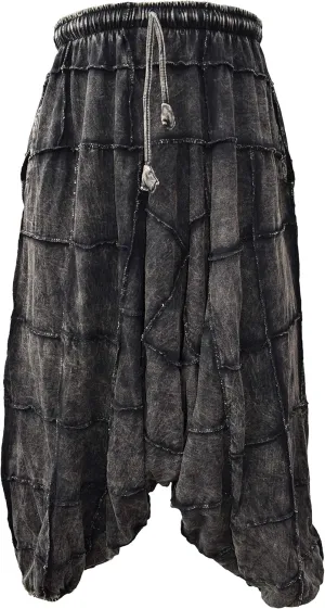 Gheri Men's Light Cotton Drop Crotch Ninja Aladdin Genie Black Patchwork Harem Trousers