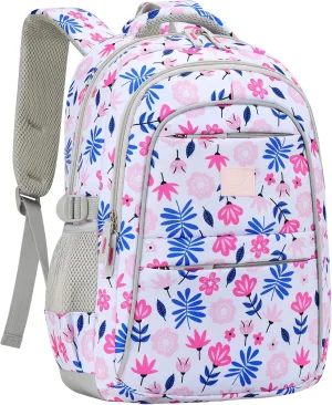 Girls Backpack | Euclid Collection | Flower Pink Design | Tailored for Education | 17 inch Tall 24L