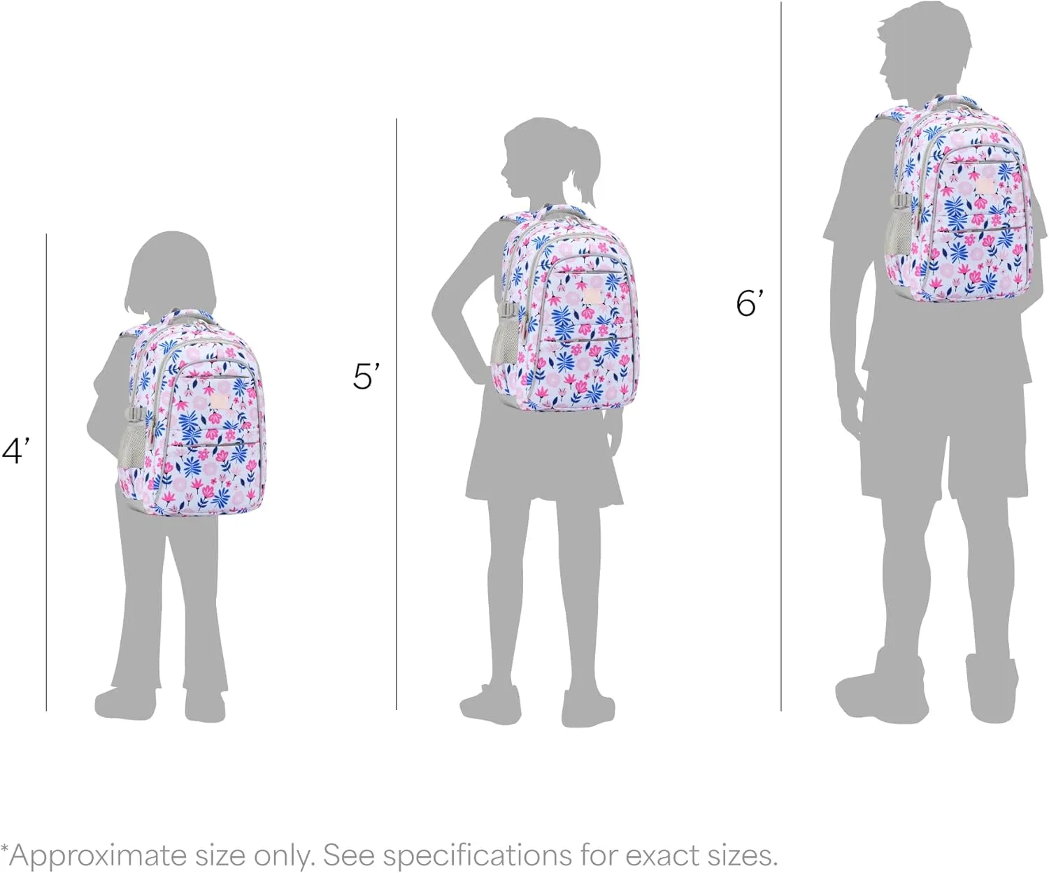 Girls Backpack | Euclid Collection | Flower Pink Design | Tailored for Education | 17 inch Tall 24L