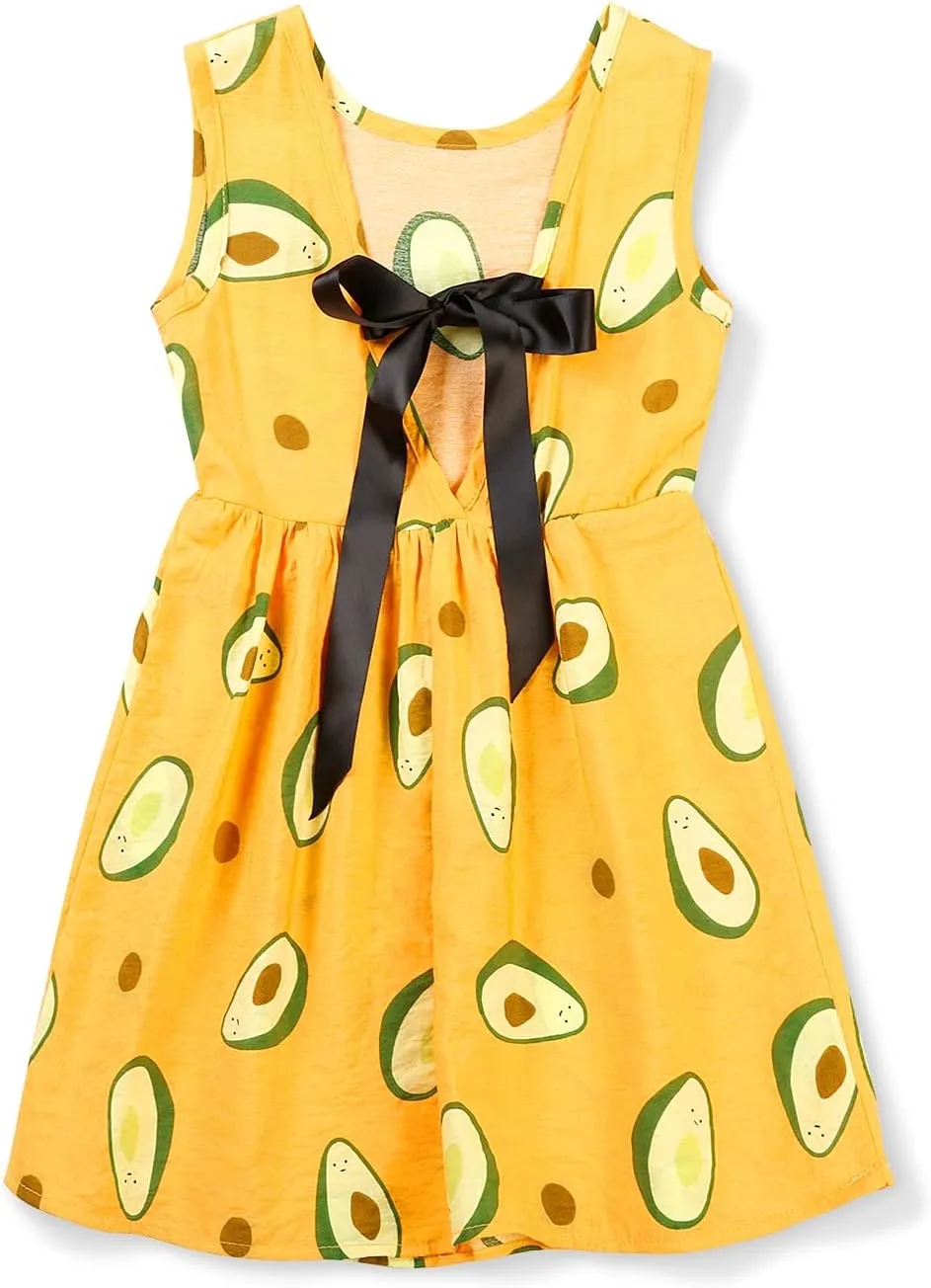 Girls Floral Sleeveless Summer Dress Casual Beach V Back Bow Sundress