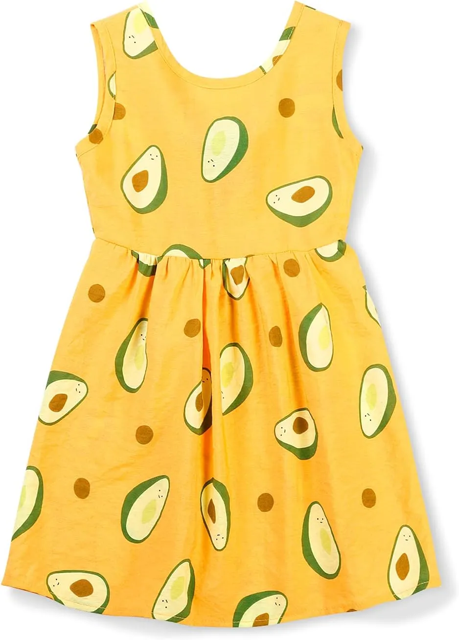 Girls Floral Sleeveless Summer Dress Casual Beach V Back Bow Sundress