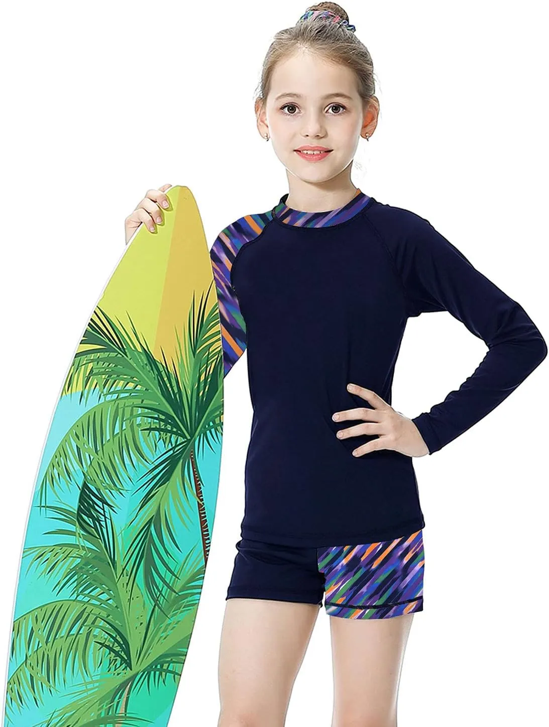 Girls Long Sleeve Swimsuits 2 Pieces Set Rash Guard Swimwear Quick Dry Surfing Wetsuit for Kids Bathing Suit 5-16 Years