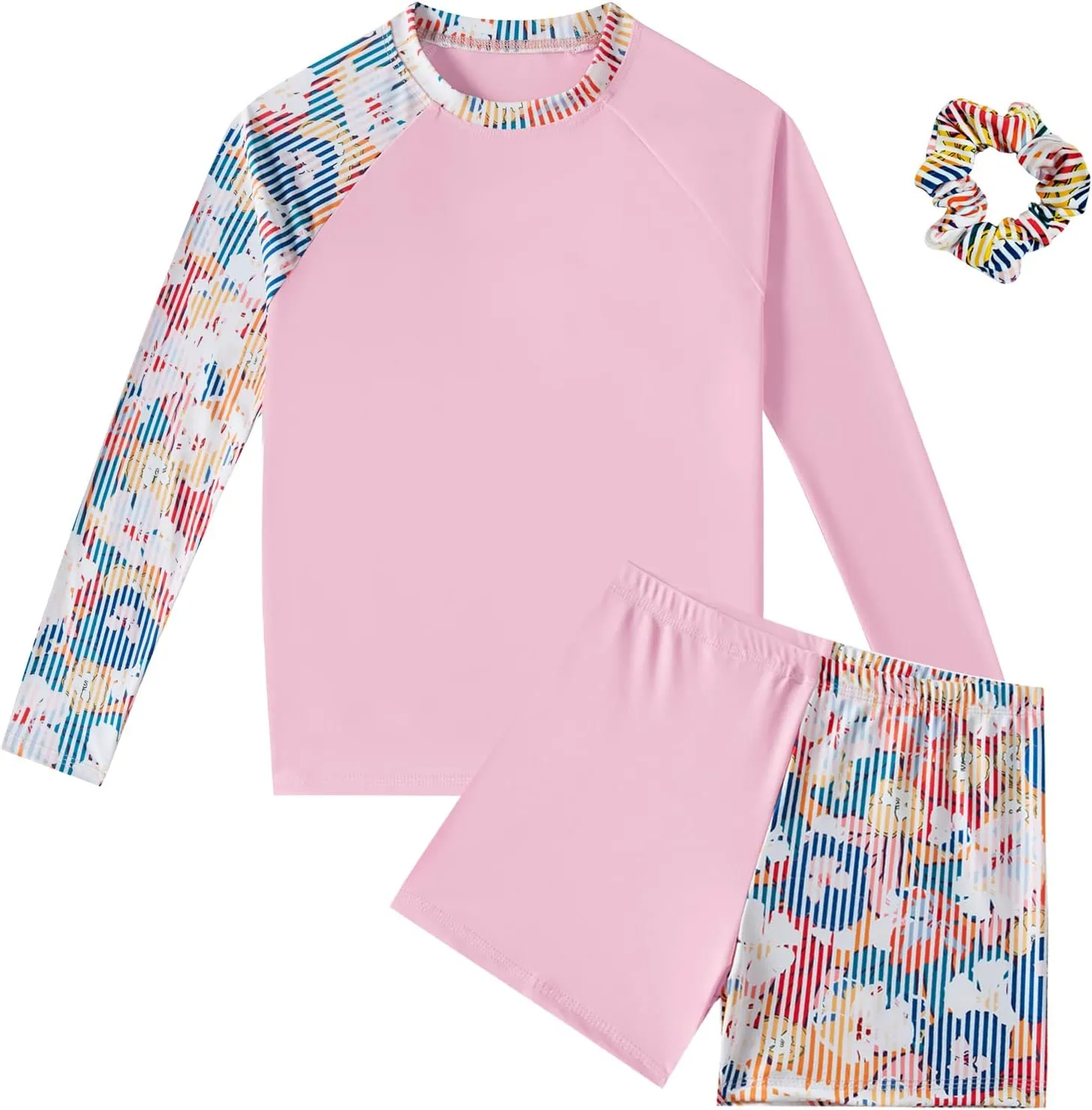 Girls Long Sleeve Swimsuits 2 Pieces Set Rash Guard Swimwear Quick Dry Surfing Wetsuit for Kids Bathing Suit 5-16 Years