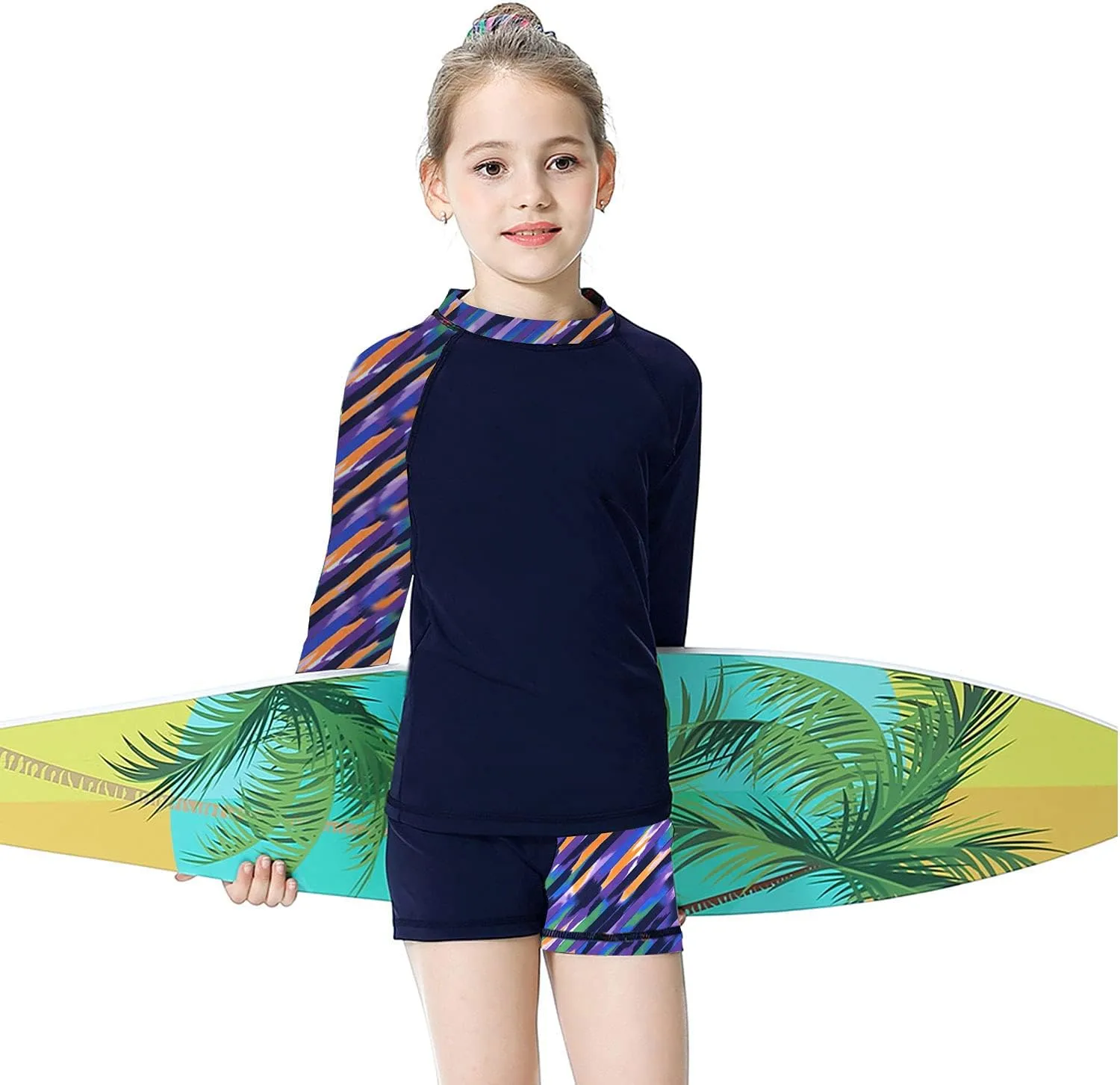 Girls Long Sleeve Swimsuits 2 Pieces Set Rash Guard Swimwear Quick Dry Surfing Wetsuit for Kids Bathing Suit 5-16 Years