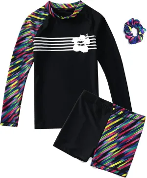 Girls Long Sleeve Swimsuits 2 Pieces Set Rash Guard Swimwear Quick Dry Surfing Wetsuit for Kids Bathing Suit 5-16 Years