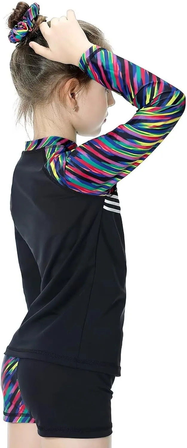 Girls Long Sleeve Swimsuits 2 Pieces Set Rash Guard Swimwear Quick Dry Surfing Wetsuit for Kids Bathing Suit 5-16 Years