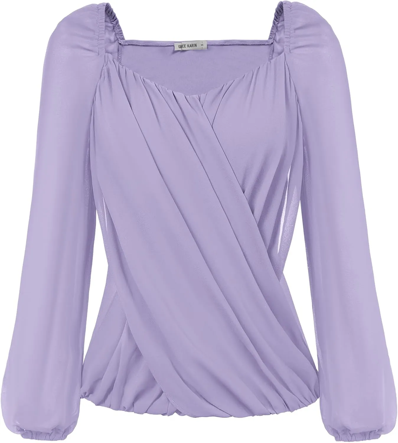 GRACE KARIN Women's Lantern Long Sleeve Tops 2024 Casual Loose Chiffon Shirts Criss Cross Ruffle Pleated Blouses