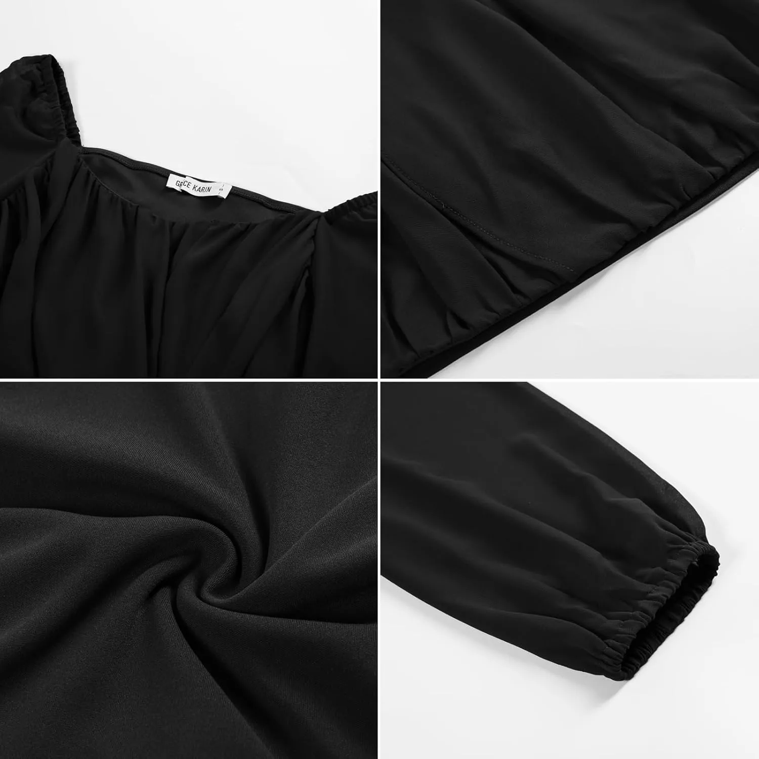 GRACE KARIN Women's Lantern Long Sleeve Tops 2024 Casual Loose Chiffon Shirts Criss Cross Ruffle Pleated Blouses
