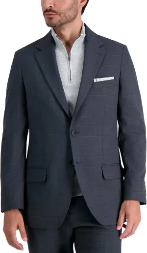 Haggar Men's JMH Premium Stretch Tailored Fit Suit Separate Pants, Charcoal Windowpane-Jacket, 44 Tall