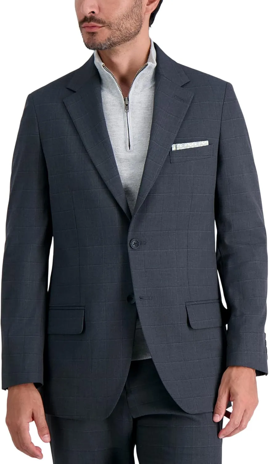 Haggar Men's JMH Premium Stretch Tailored Fit Suit Separate Pants, Charcoal Windowpane-Jacket, 44 Tall
