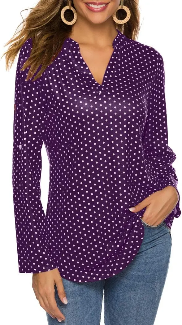 Halife Women's Roll Up 3/4 Sleeve Floral Print V Neck Tunic Blouses Tops Shirts