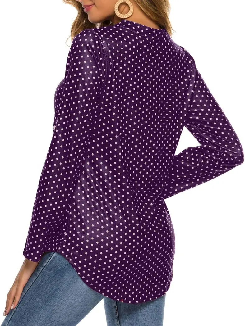 Halife Women's Roll Up 3/4 Sleeve Floral Print V Neck Tunic Blouses Tops Shirts