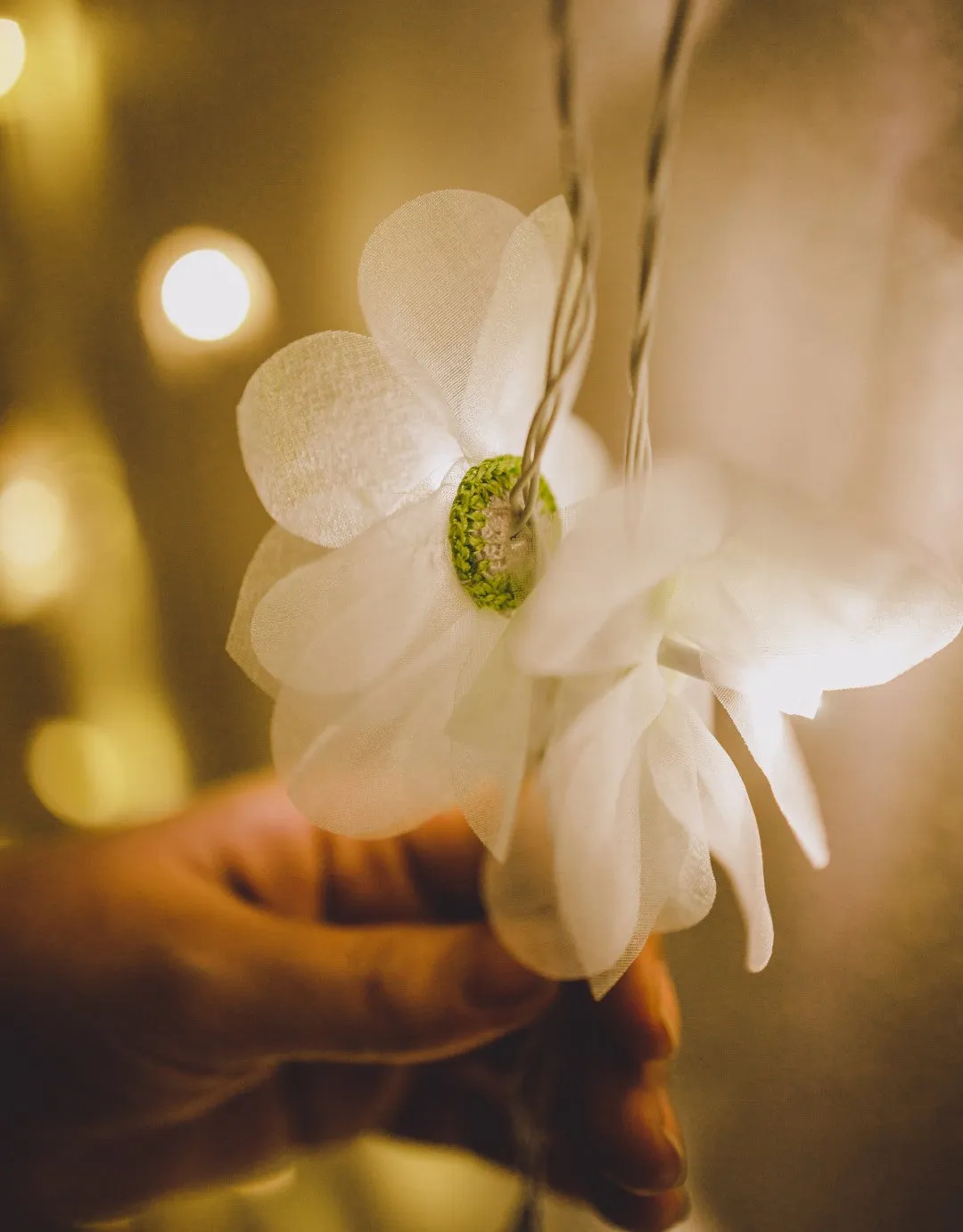 Handmade LED String Lights Green Rose