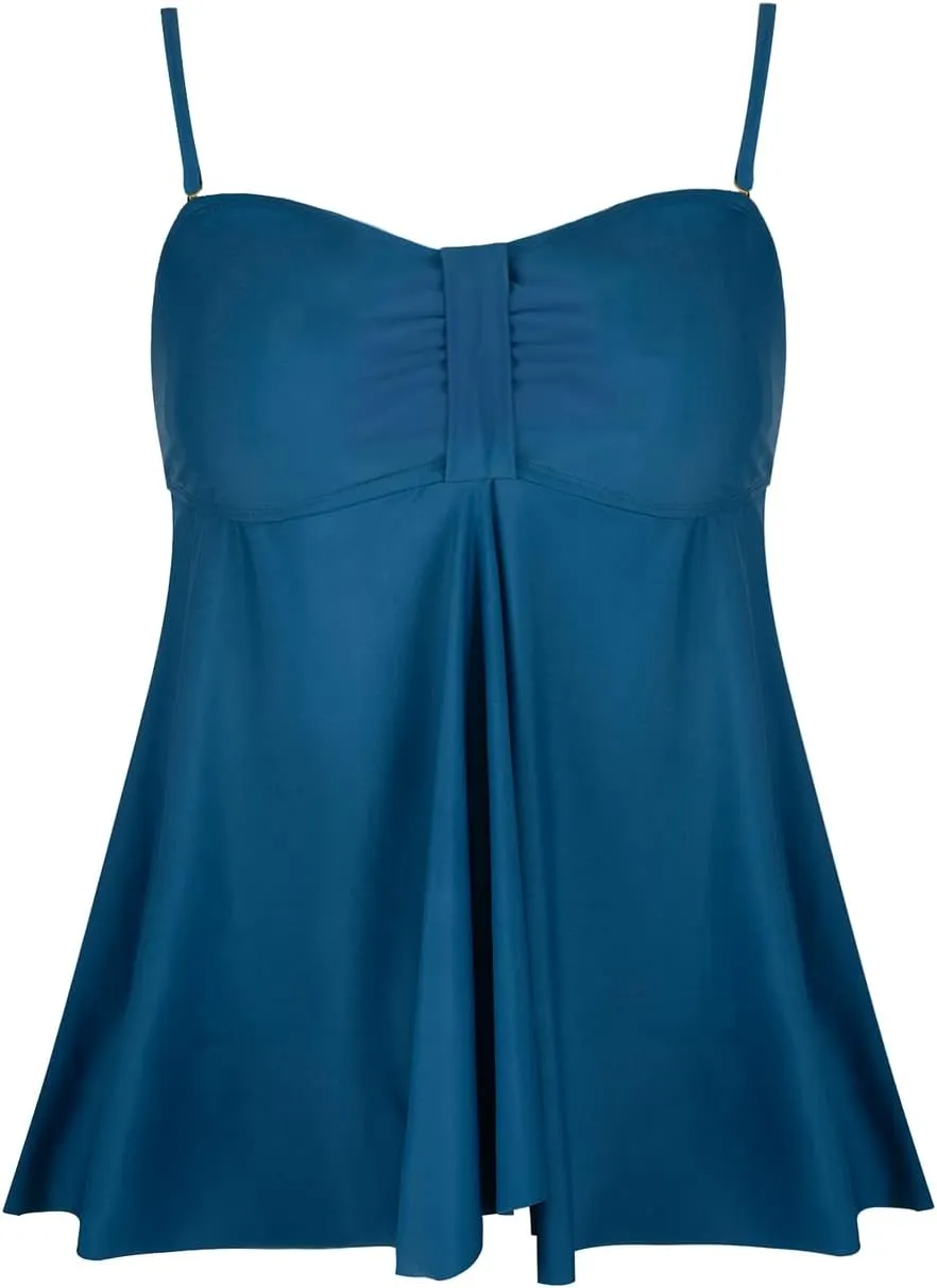 Hilor Women's Flyaway Tankini Top Bandeau Swimsuit Flowy Bathing Suit Tummy Conceal Swimwear