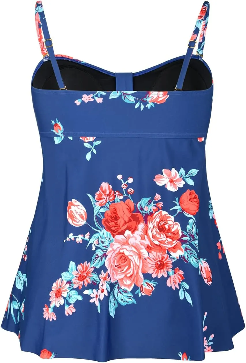 Hilor Women's Flyaway Tankini Top Bandeau Swimsuit Flowy Bathing Suit Tummy Conceal Swimwear