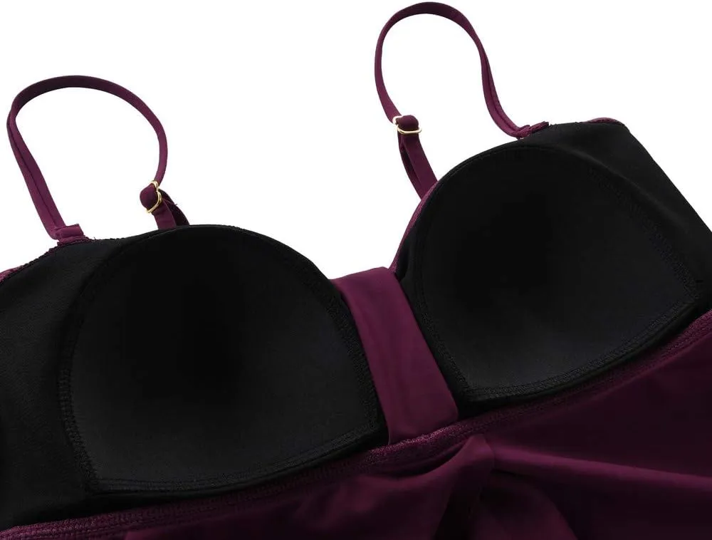 Hilor Women's Flyaway Tankini Top Bandeau Swimsuit Flowy Bathing Suit Tummy Conceal Swimwear