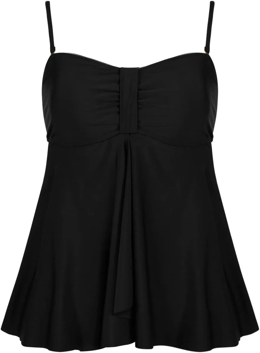 Hilor Women's Flyaway Tankini Top Bandeau Swimsuit Flowy Bathing Suit Tummy Conceal Swimwear