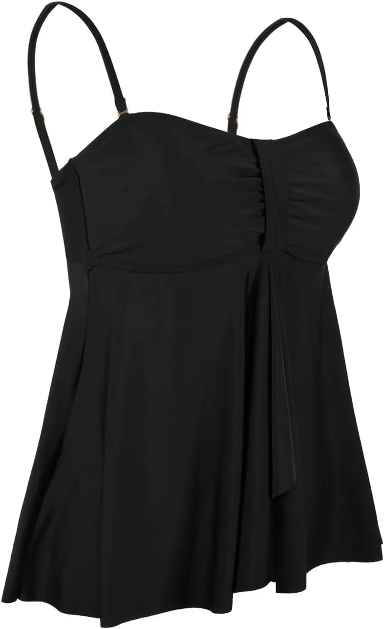 Hilor Women's Flyaway Tankini Top Bandeau Swimsuit Flowy Bathing Suit Tummy Conceal Swimwear