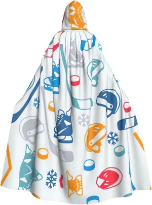 Hockey Elements Creative Patterned Print Long Cape Unisex Cloak With Hood Halloween Costume Cloak Adult Vampire Witch Cape