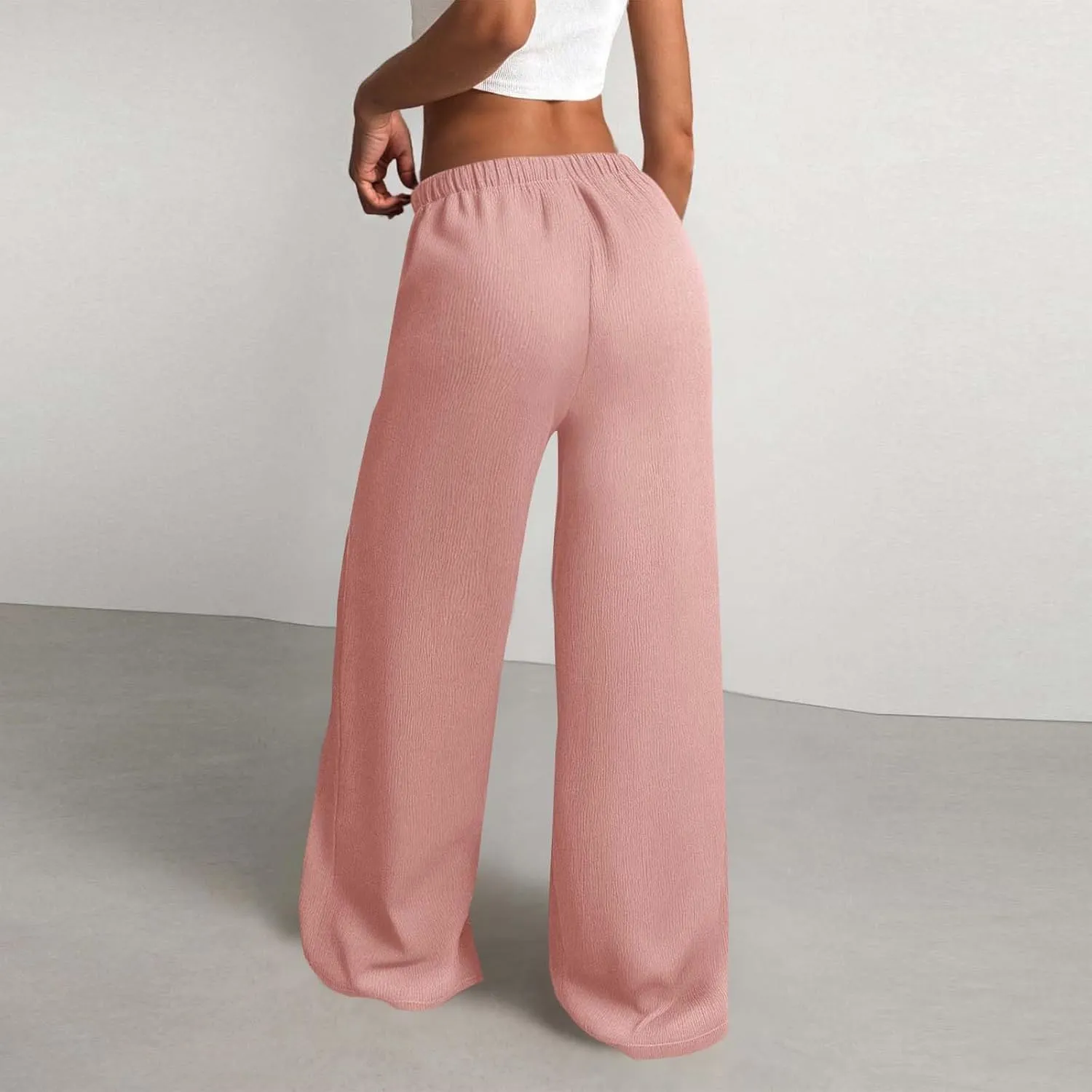 Hvyesh Casual Palazzo Pants for Women Baggy Wide Leg Summer Long Womens Trousers High Waisted Drawstring