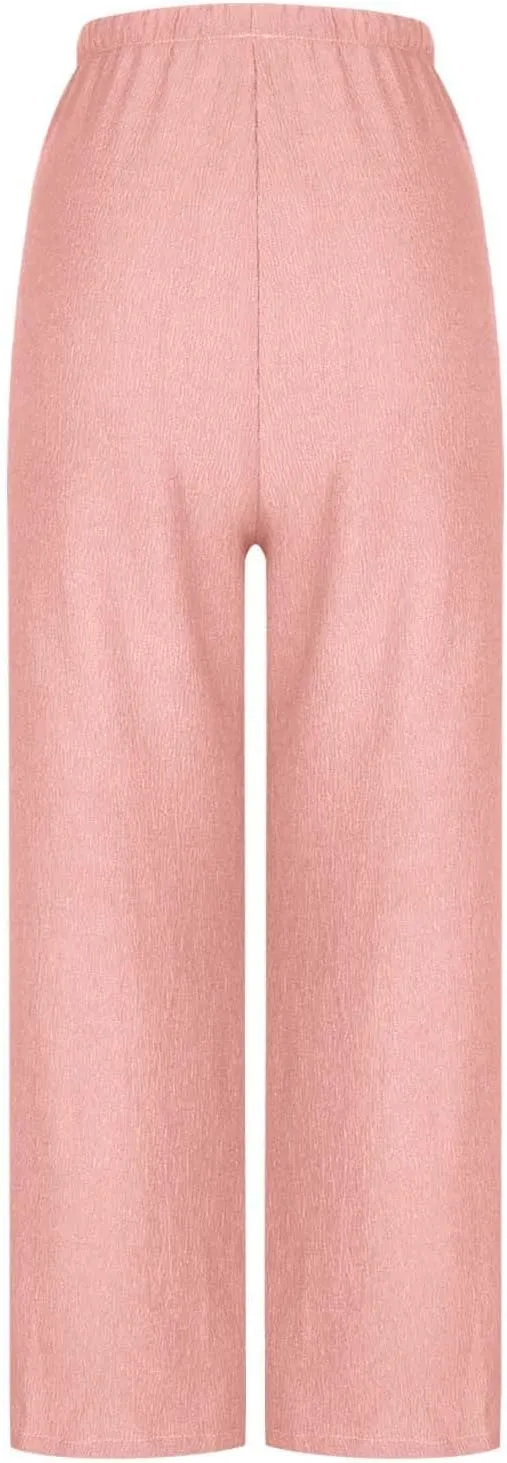 Hvyesh Casual Palazzo Pants for Women Baggy Wide Leg Summer Long Womens Trousers High Waisted Drawstring