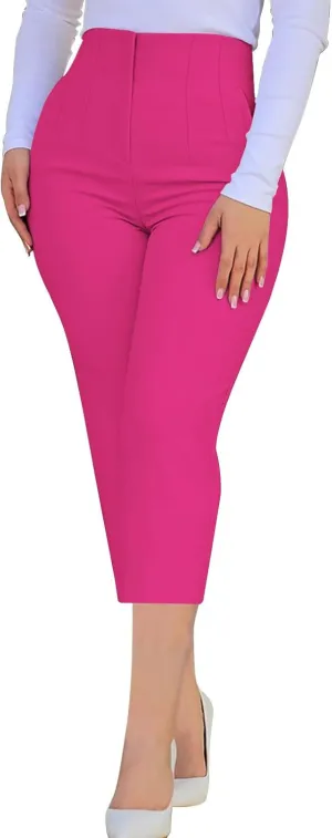 Hvyesh Womens Business Casual Capri Pants Summer Trendy 2025 Pleated High Waisted Capris for Women Wide Leg