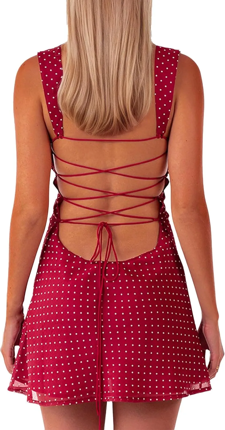 ISZPLUSH Womens Mini Dress Patchwork Sleeveless Strapless Lace Up High Waist A-line Elegant Party Clubwear Short Dress