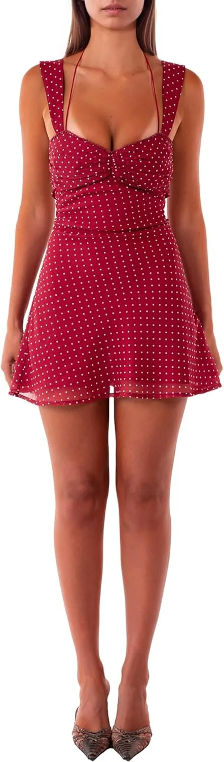 ISZPLUSH Womens Mini Dress Patchwork Sleeveless Strapless Lace Up High Waist A-line Elegant Party Clubwear Short Dress