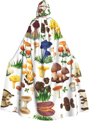 Japanese Painting Mushroom Print Long Cape Unisex Cloak With Hood Halloween Costume Cloak Adult Vampire Witch Cape