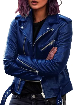 JEKE-DG Women's Casual Blazer Collar Fashion Coat Vintage Biker Spring Fall Coat Jacket Faux Leather Zip Up Coats