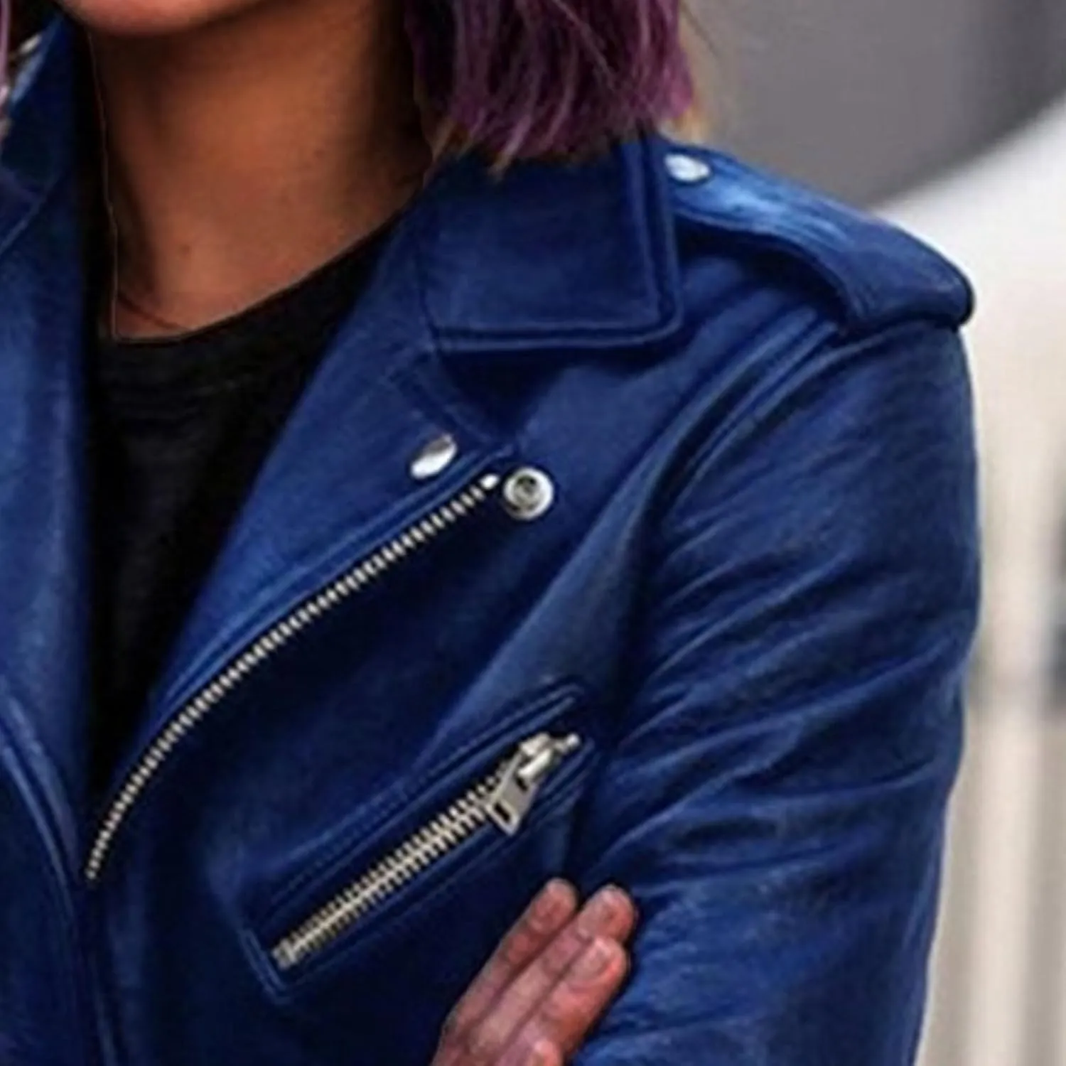 JEKE-DG Women's Casual Blazer Collar Fashion Coat Vintage Biker Spring Fall Coat Jacket Faux Leather Zip Up Coats
